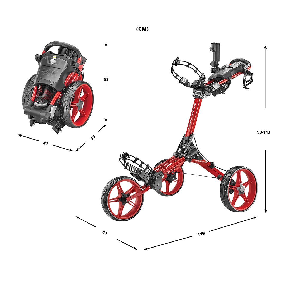 CaddyTek CaddyLite Compact - Golfvagn med 3 Hjul – Röd